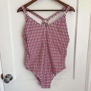 NWT Kona Sol Red White and Blue Chevron One-Piece Swimsuit